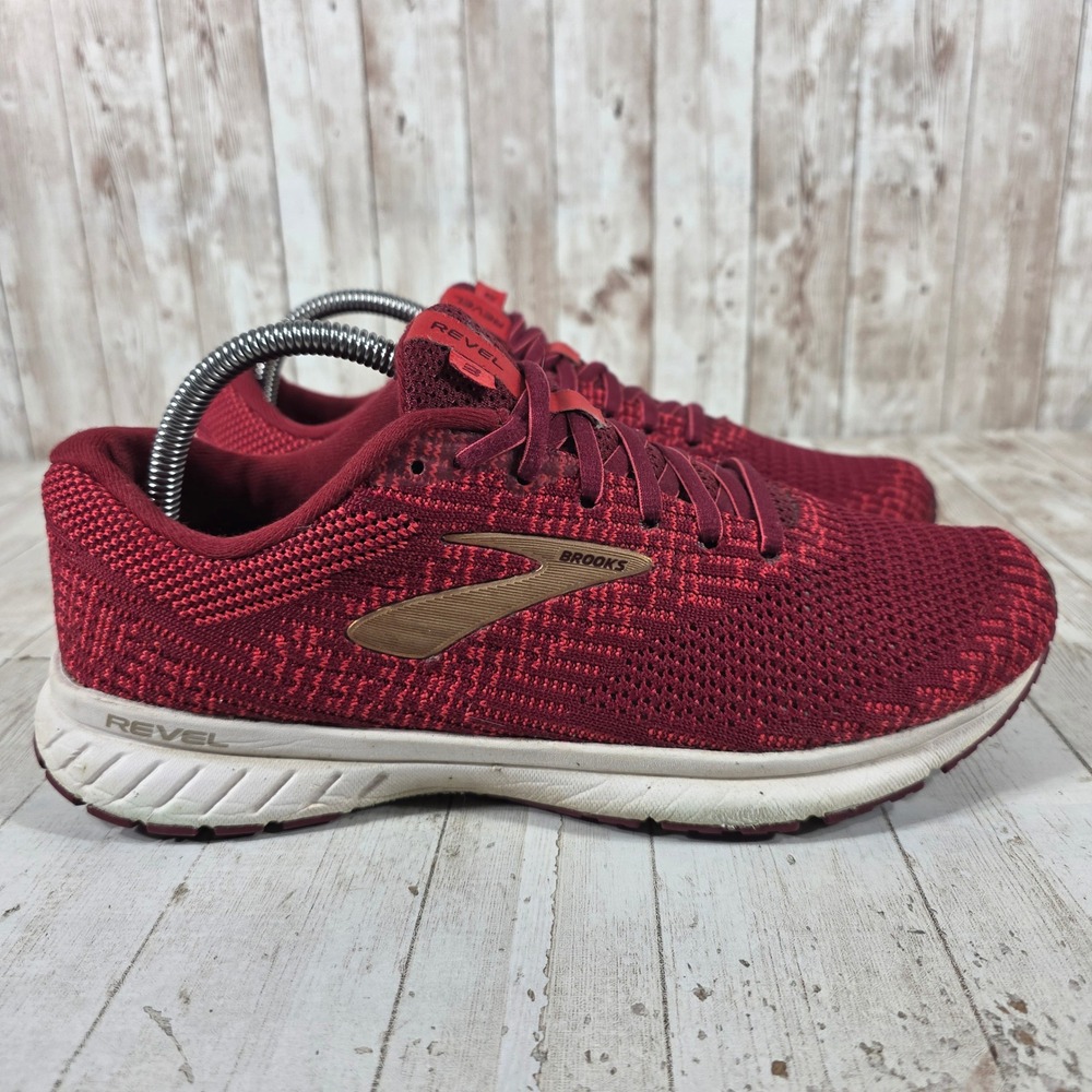 Brooks Revel 3 Womens Running Shoes Burgundy Red Gold 1203021B694 Size 10